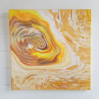 Peinture abstraite “Éclat d’ambre” (40x40cm)