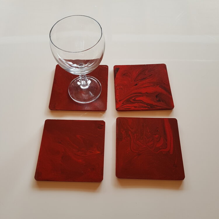 4 sous-verres, tons rouges
