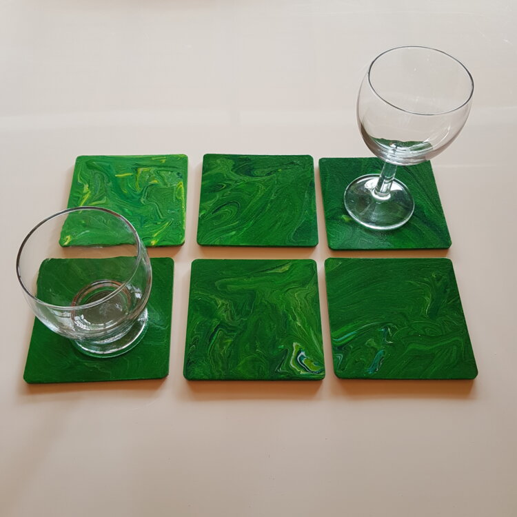 6 sous-verres, tons verts