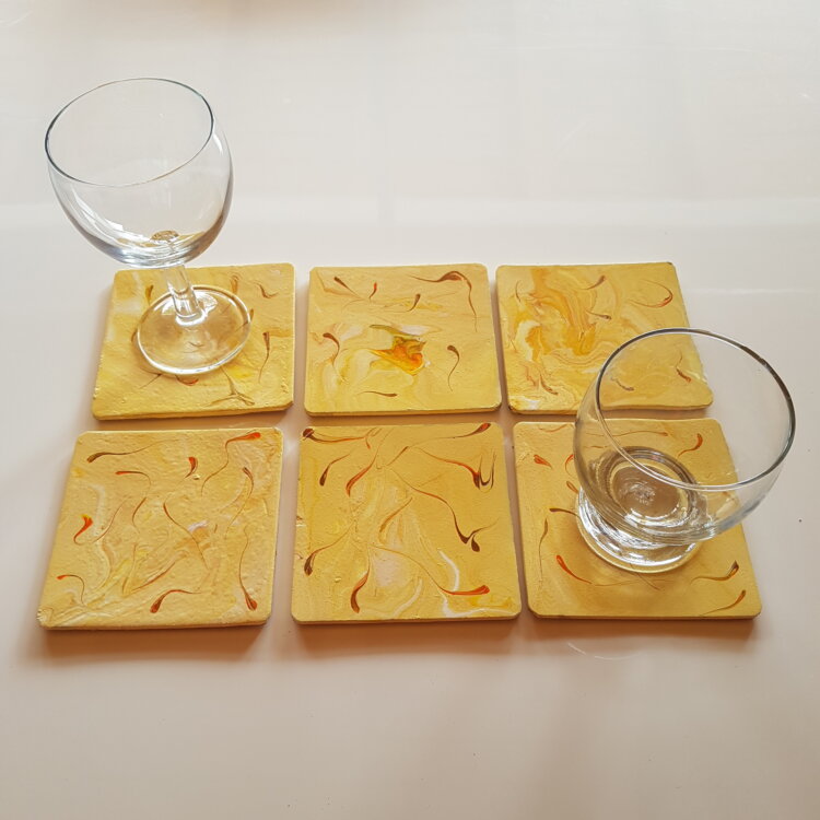 6 sous-verres, tons jaunes