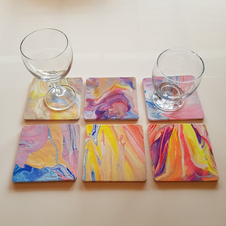6 sous-verres, couleurs tendres