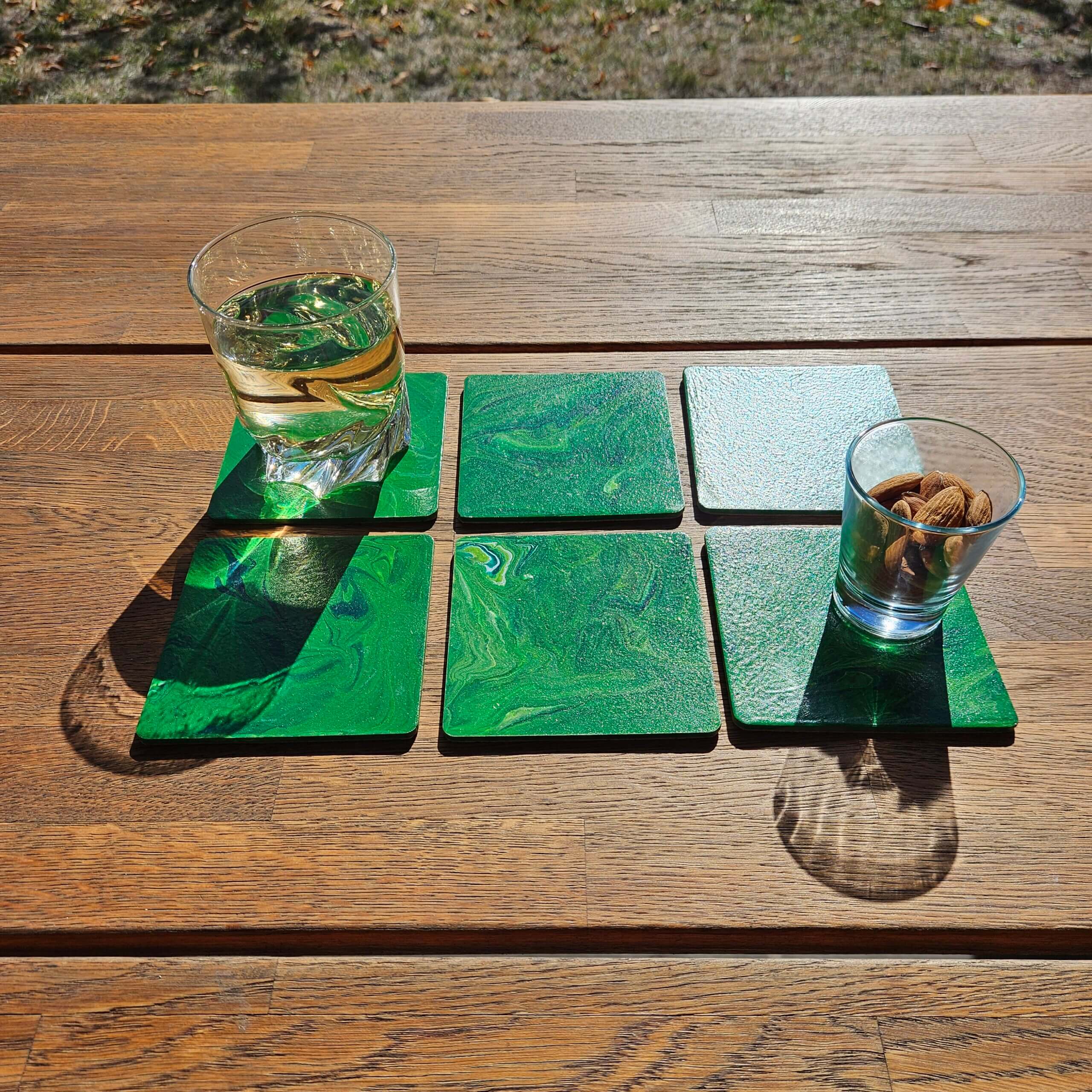 6 sous-verres, tons verts